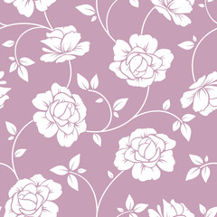Seamless white floral pattern on purple. Vector illustration.