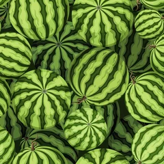 Zelfklevend Fotobehang Watermeloen Naadloze achtergrond met groene watermeloenen. Vector