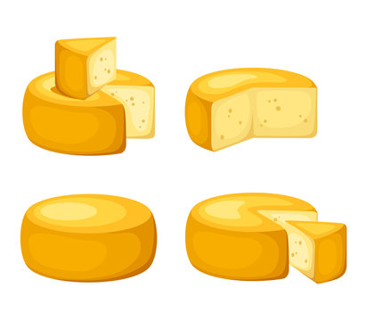Vector set of cheese wheels isolated on a white background.