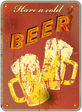 retro beer enamel sign, vector illustration