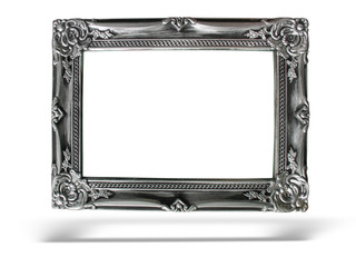 old antique silver frame over white background