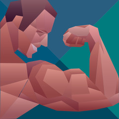 Polygonal colored vector bodybuilder logo