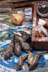 fish breed like in the metal plate before cooking