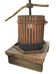 Ancient wine press isolated on white