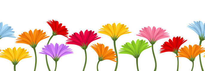 Fototapeta na wymiar Vector horizontal seamless background with gerbera flowers.