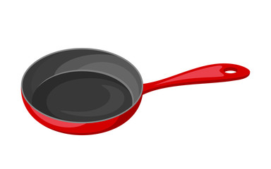 Red frying pan isolated on white. Vector illustration.