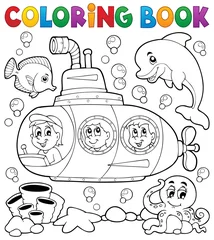 Papier Peint photo Lavable Pour enfants Coloring book submarine theme 1