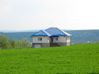 lonely living house in middle of green meadow