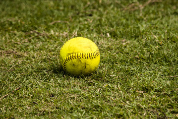 Baseball on the Grass with the field beyond