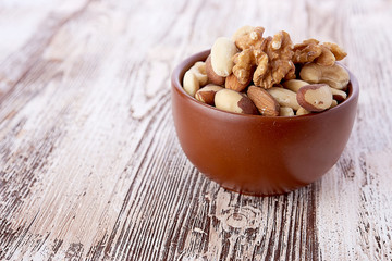 Mix nuts  on wooden  background