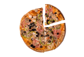 Delicious Italian pizza with ham, mushrooms, and olives with a s