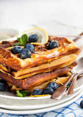 Lemon blueberry waffles with honey