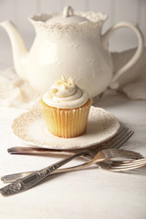 Vanilla cupcake ready to eat