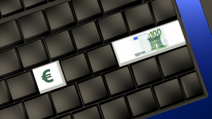 euro banknote and sign on the laptop keyboard – 3d illustration