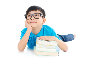 Asian school kid lying on the floor