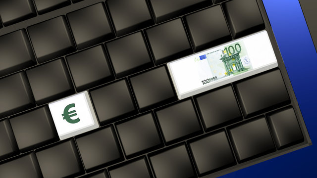 euro banknote and sign on the laptop keyboard – 3d illustration