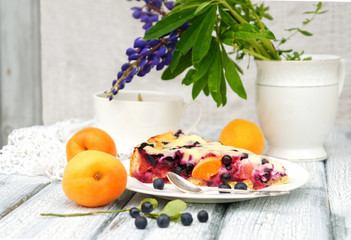 summer cake with blueberries and apricots