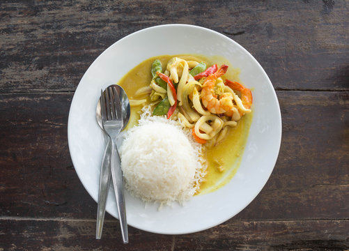 shrimp curry with rice,thai food.