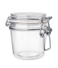 Empty glass jar isolated on white