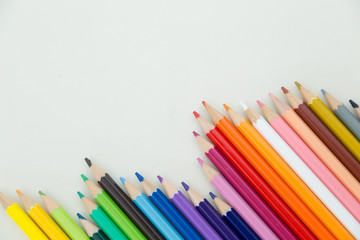 Row of color pencil crayons