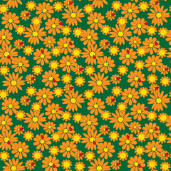 Seamless pattern of flowers and ladybirds