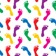 Seamless pattern of colorful footprints