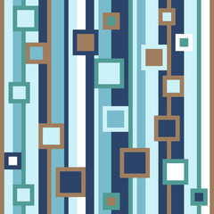 Seamless pattern, random color squares on stripe background