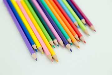 Row of color pencil crayons