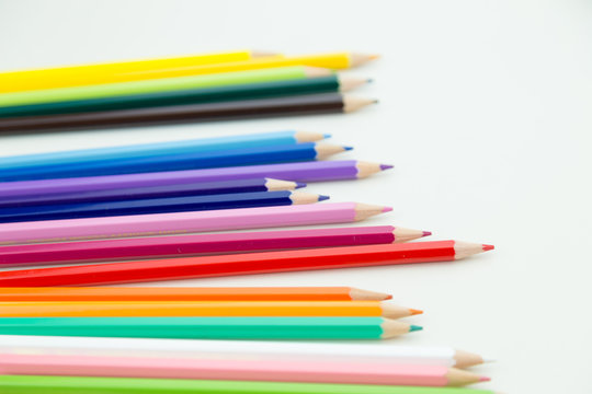 Row of color pencil crayons