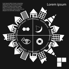 Infographics as a circle. Houses around the circle