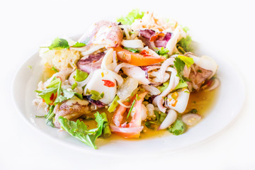 steam squid eggs salad with spicy lemon juice soup, samui thaila