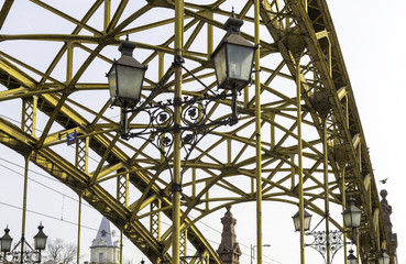 Decorative lamps hanging from bridge