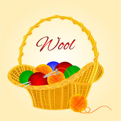 Ball of wool in basket vector