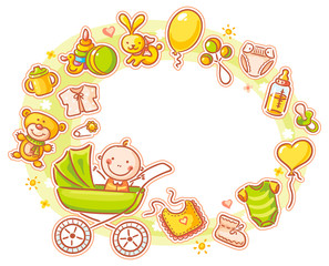 Fototapeta premium Oval Frame with Cartoon Baby