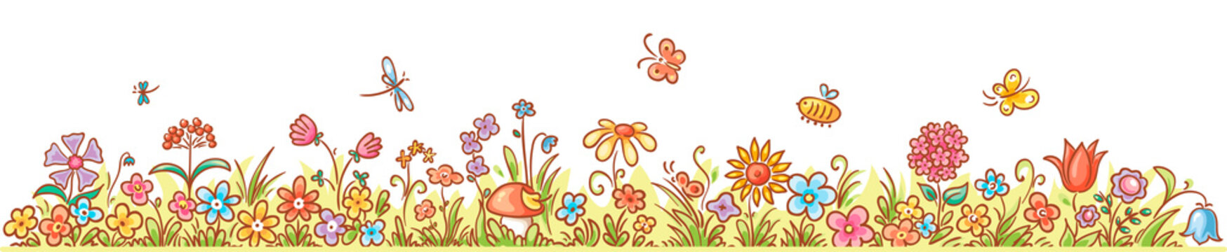Horizontal Cartoon Flower Border