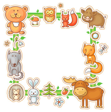 Square Frame with Forest Animals
