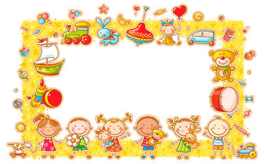 Rectangular Frame with Cartoon Kids