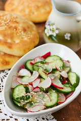 Spring salad with radishes and cucumbers