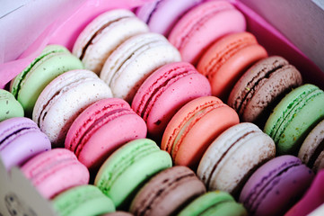 traditional french colorful macarons iin a box