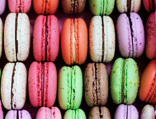 traditional french colorful macarons iin a box