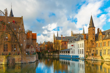 Fototapeta na wymiar Cityscape from Rozenhoedkaai in Bruges, Belgium
