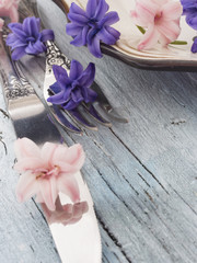 fork and knife in spring arrangement