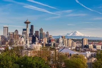 Papier Peint photo Lavable Lieux américains Skyline du centre-ville de Seattle et Mt. Rainier, Washington