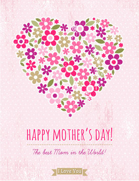 Mother's Day card with  heart of spring flowers