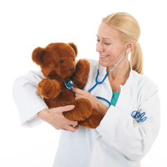 pediatrician with stuffed bear