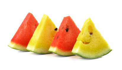 red yellow water melon on white background