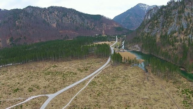 lake in the apls, aerial view austria, Almsee,
