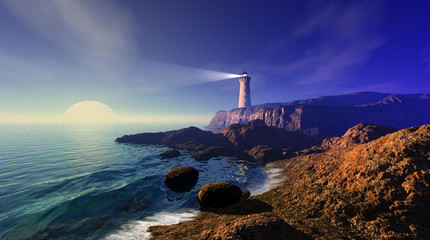 Seascape with lighthouse