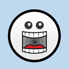 Cartoon face yelling with blue background