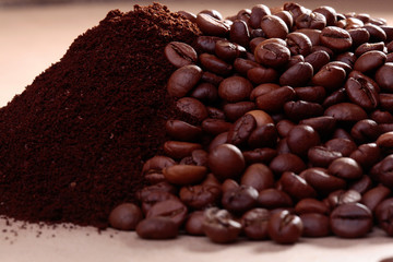 Coffee beans and powder